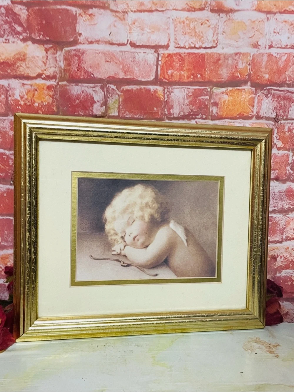 Bessie Pease Guttman Cupid Caught Napping Framed Antique Art Print